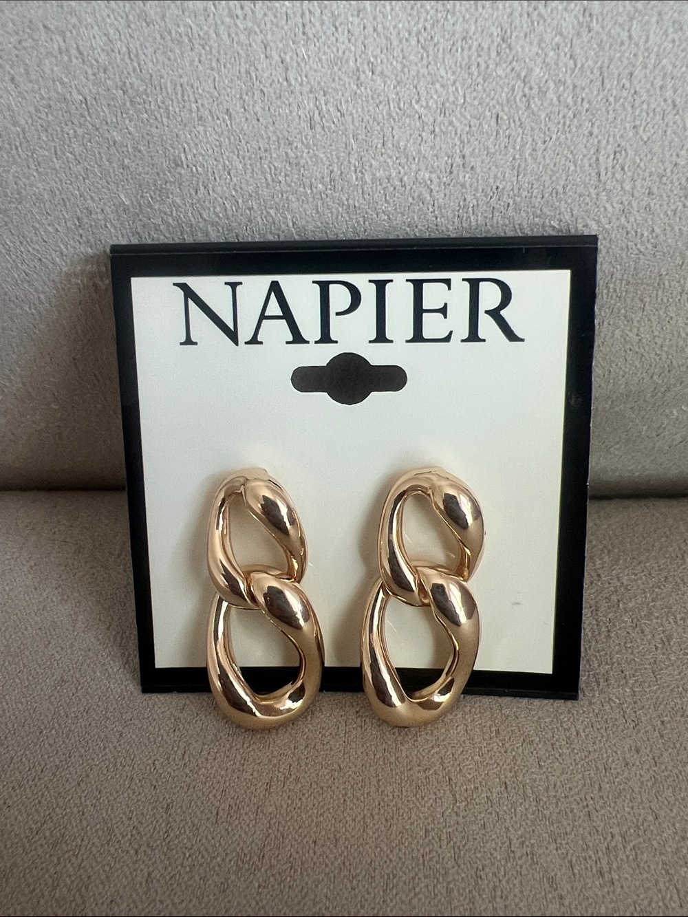 NWT Napier Polished Gold Double Link Drop Earrings